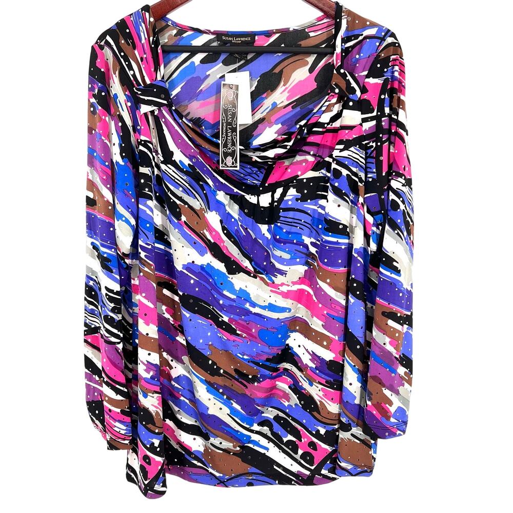 NEW NWT Susan Lawrence 1X Woman Plus Size Sparkly Pink Stretchy Blouse Shirt Top